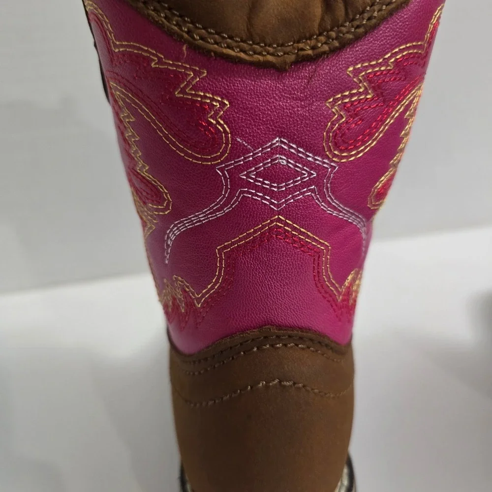 NIB Itasca Buckaroo Girls Brown Pink‎ Embroidered Western Cowboy Boots Sz 12